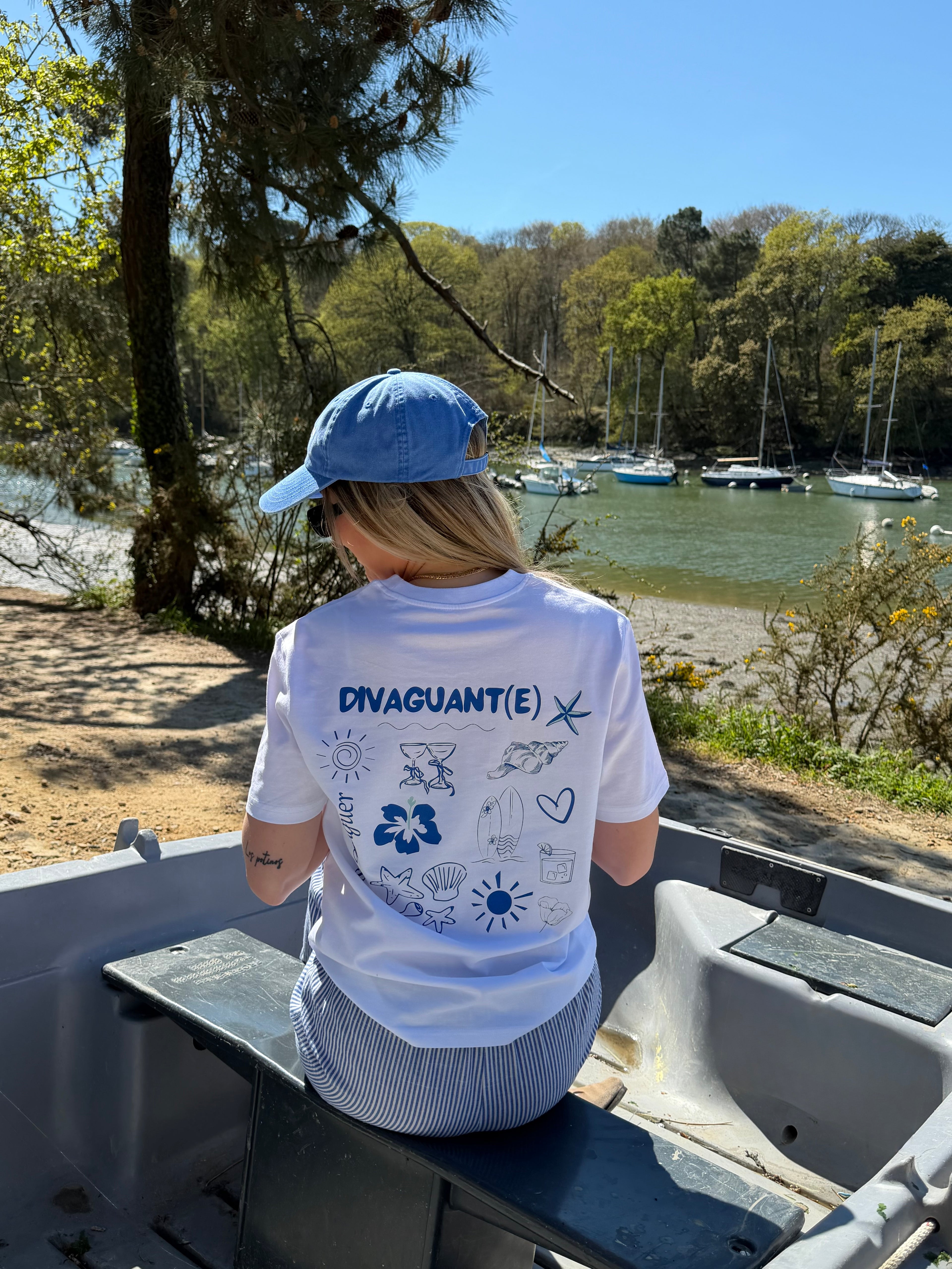 T-shirt manche courte Divaguant(e) Blanc et bleu