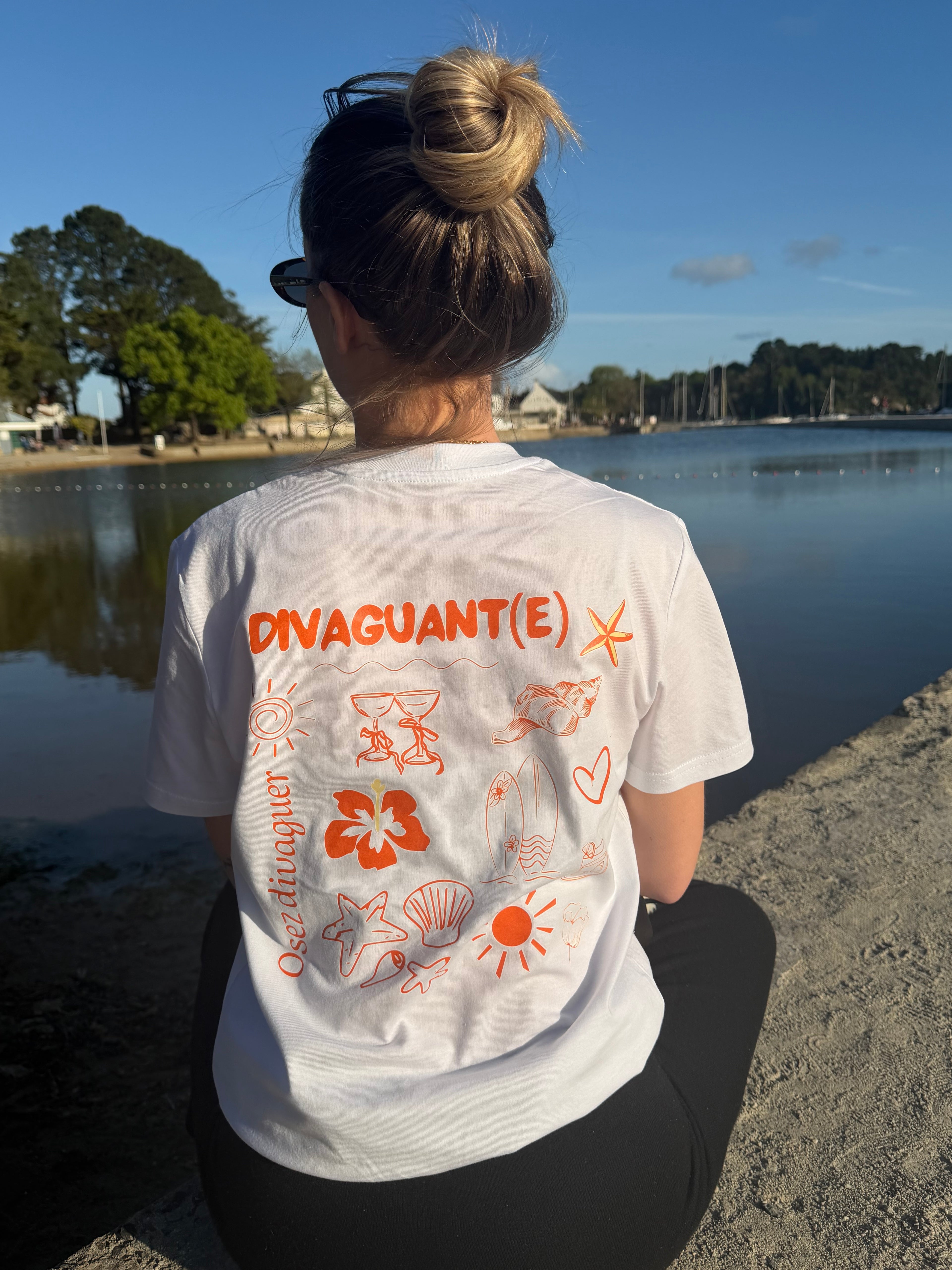 T-shirt manche courte Divaguant(e) Blanc et orange