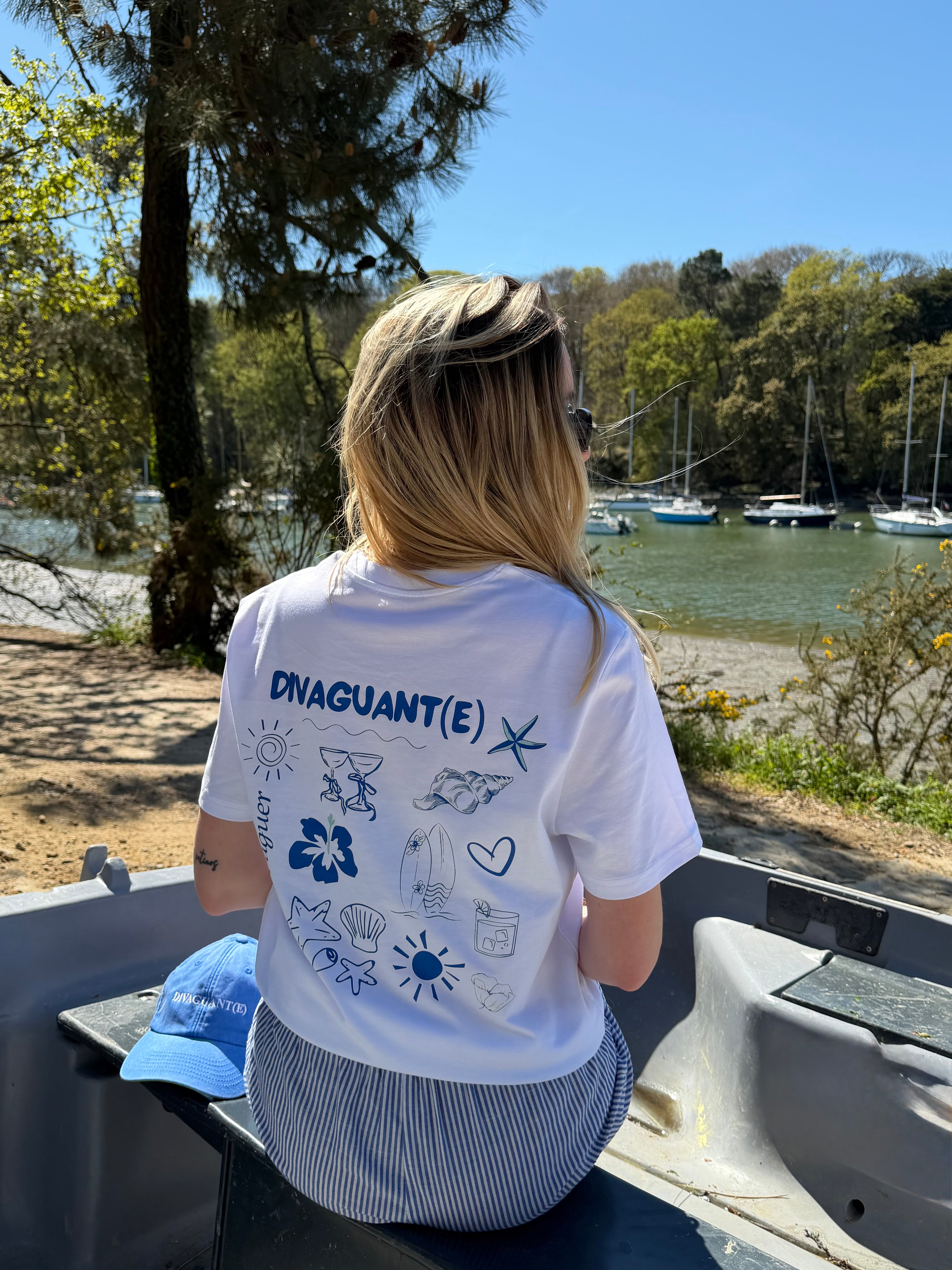 T-shirt manche courte Divaguant(e) Blanc et bleu