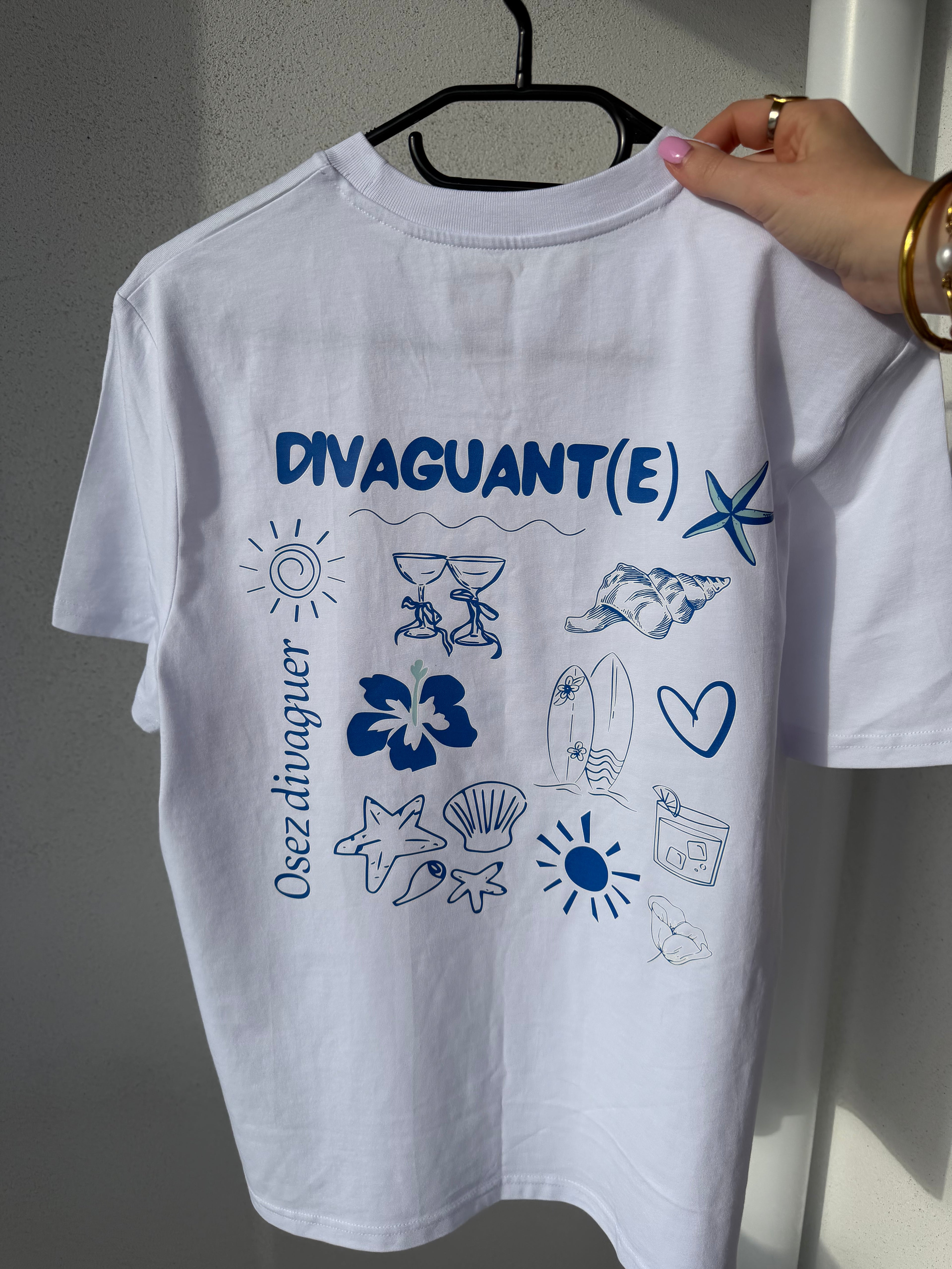 T-shirt manche courte Divaguant(e) Blanc et bleu